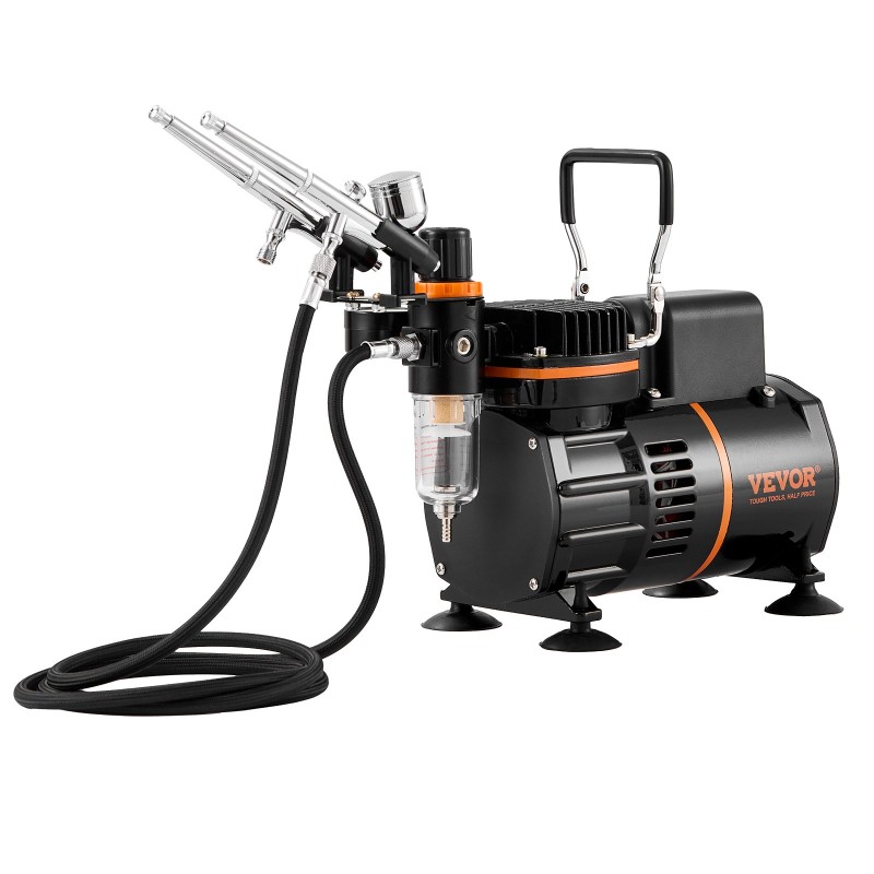 Airbrush-setti 3 airbrushia suutinkoot 0,2 0,3 0,8 mm kaksituulettiminen kompressori kakkukoristeluun
