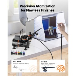 Airbrushsetti kompressorilla 3 kaksitoimista airbrushia 0,3 0,3 0,8 mm akryylivärit