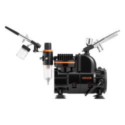 Kynäruiskusetti kompressorilla hiljaisella käyntiäänellä kolmella kaksitoimisella ruiskulla akryyliväreillä