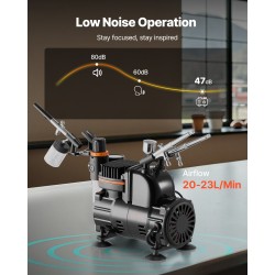 Kynäruiskusetti kompressorilla hiljaisella käyntiäänellä kolmella kaksitoimisella ruiskulla akryyliväreillä