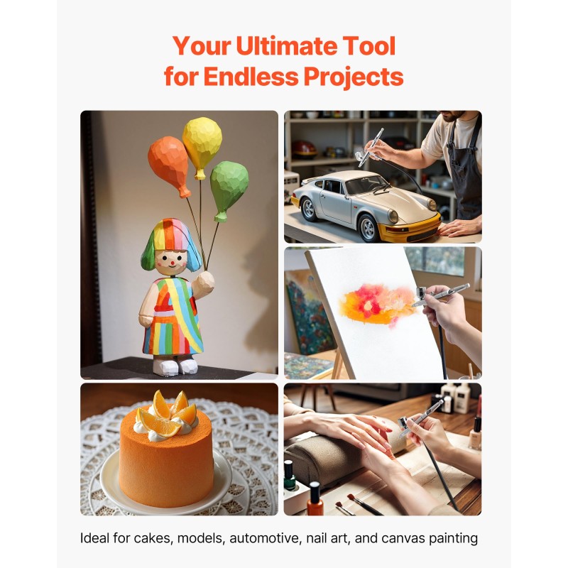 Airbrush-setti hiljainen kompressori kaksoistoiminen pistooli 3 suutinta 0.2 0.3 0.5 mm