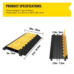 Kaapelisuoja-ramppi kumi ja PVC-kansi 94,5 x 50 x 8 cm 3-kanavainen