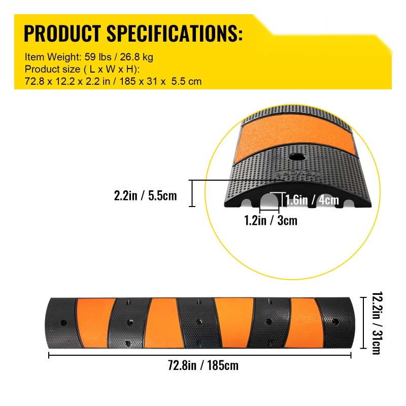 Kuminen hidastetöyssy kierrätetty kumi 2 kpl 185 cm 2 kanavaa