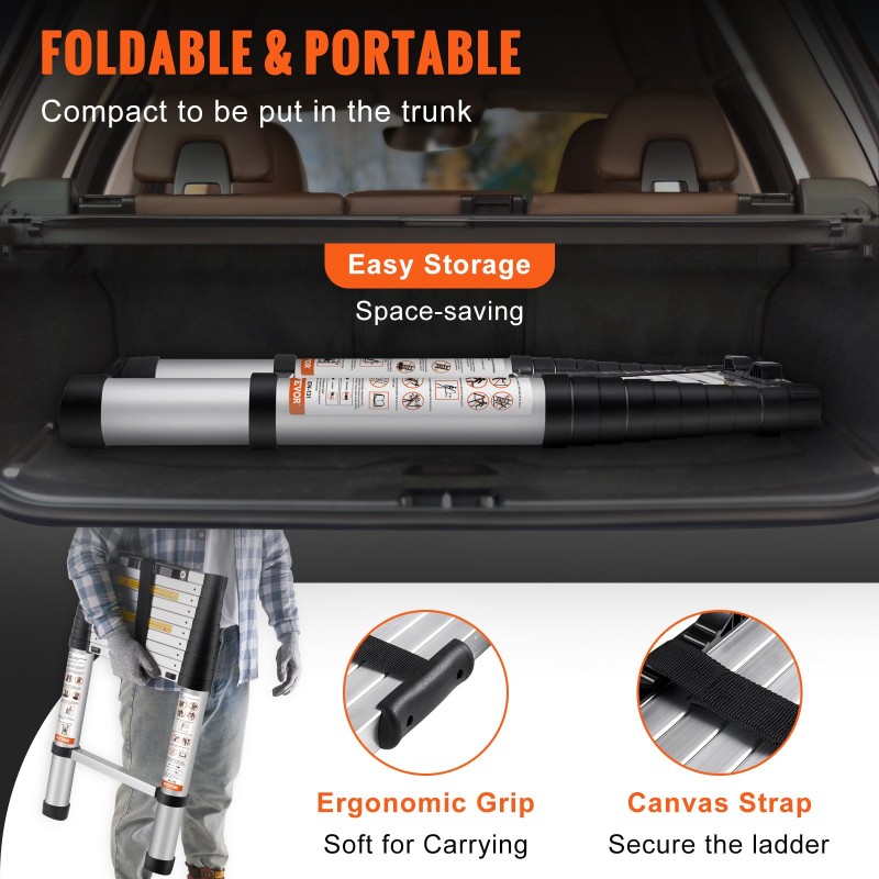 Teleskooppitikkaat alumiinirunko 320 cm 170 kg kantavuus yhden painikkeen pikakokoontaitto liukuestejalat