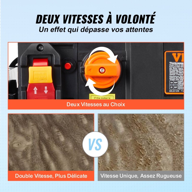 Pöytämallinen paksuushöylä 33 cm työpöytä 30,5 cm syöttöpöytä 2000 watin kolmiteräinen kaksinopeuksinen