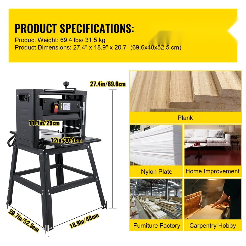 Paksuushöylä 304 millimetriä työleveys 2000 watin teho höyläyspaksuus 6–160 millimetriä jalustalla