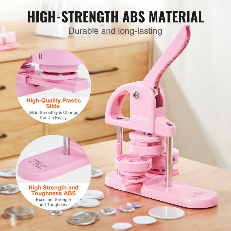 Pinssikone muovinen ergonominen kahva muotit 25/32/58 mm 300 kpl osia vaaleanpunainen