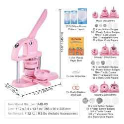 Pinssikone muovinen ergonominen kahva muotit 25/32/58 mm 300 kpl osia vaaleanpunainen