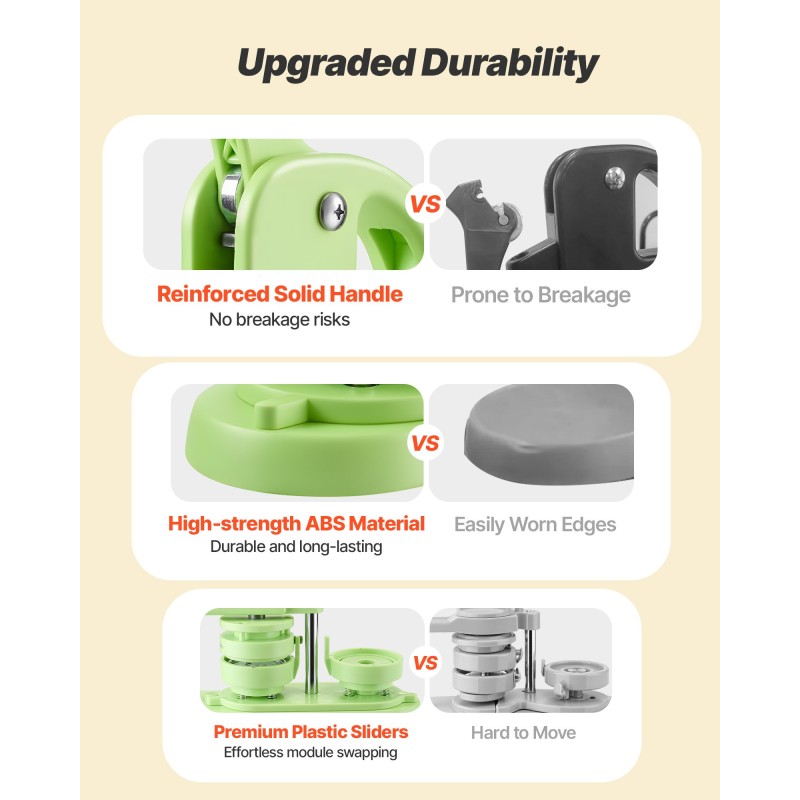 Nappikone 58 mm ABS 100 kpl napin osia vihreä ergonominen kahva