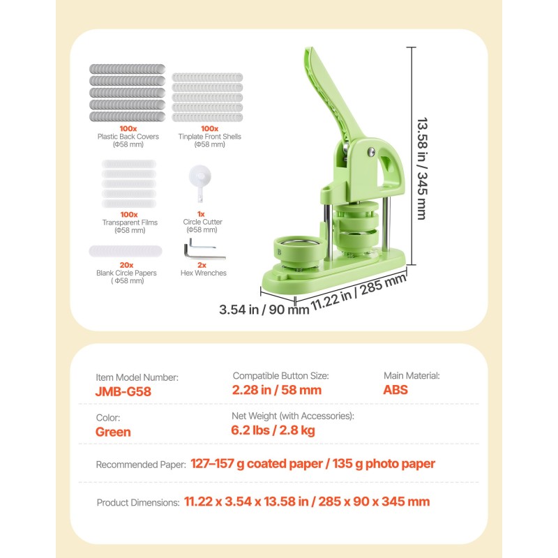 Nappikone 58 mm ABS 100 kpl napin osia vihreä ergonominen kahva