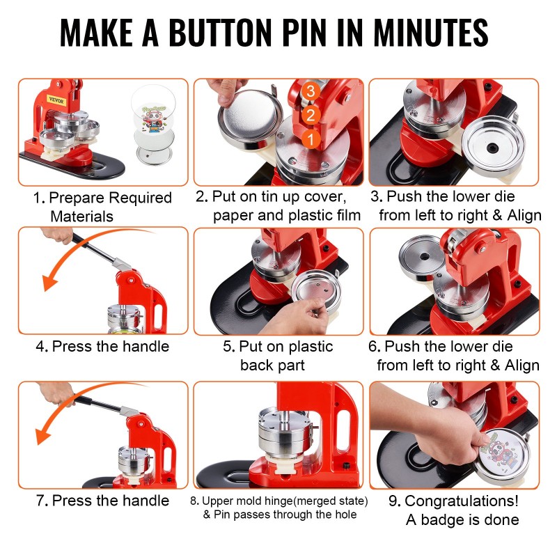 Nappimerkintäkone 58 mm rauta ja ABS-muovi manuaalinen 500 kpl nappiosia ympyräleikkurilla taikakirjalla