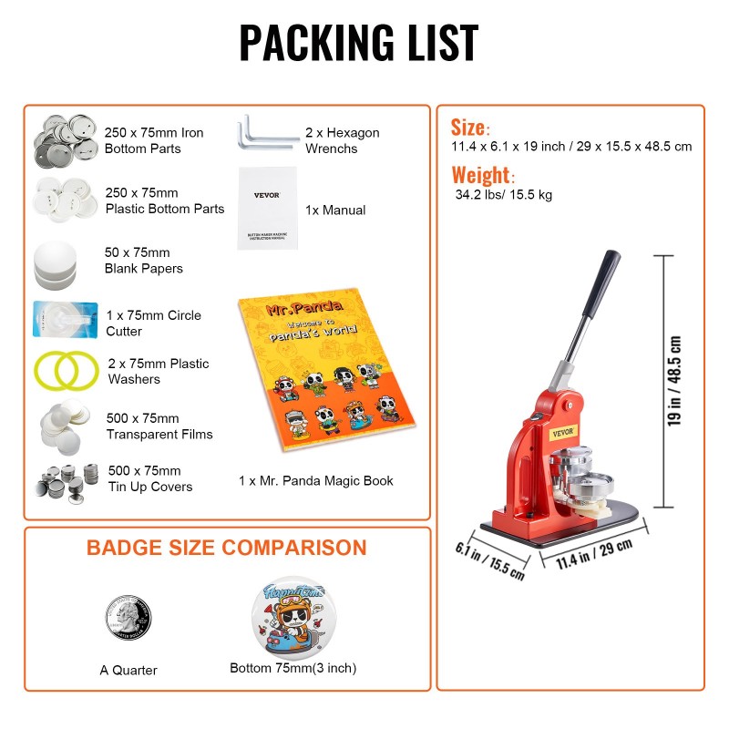 Rintanappikone 75 mm manuaalinen rauta ja ABS-muovi 500 kpl ympyräleikkuri taikakirja