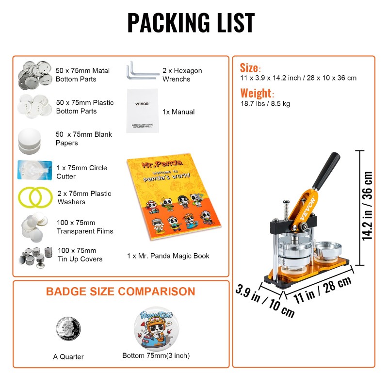 Nappimerkkikone 75 mm manuaalinen teräs ja alumiiniseos 500 kappaletta merkkiosia