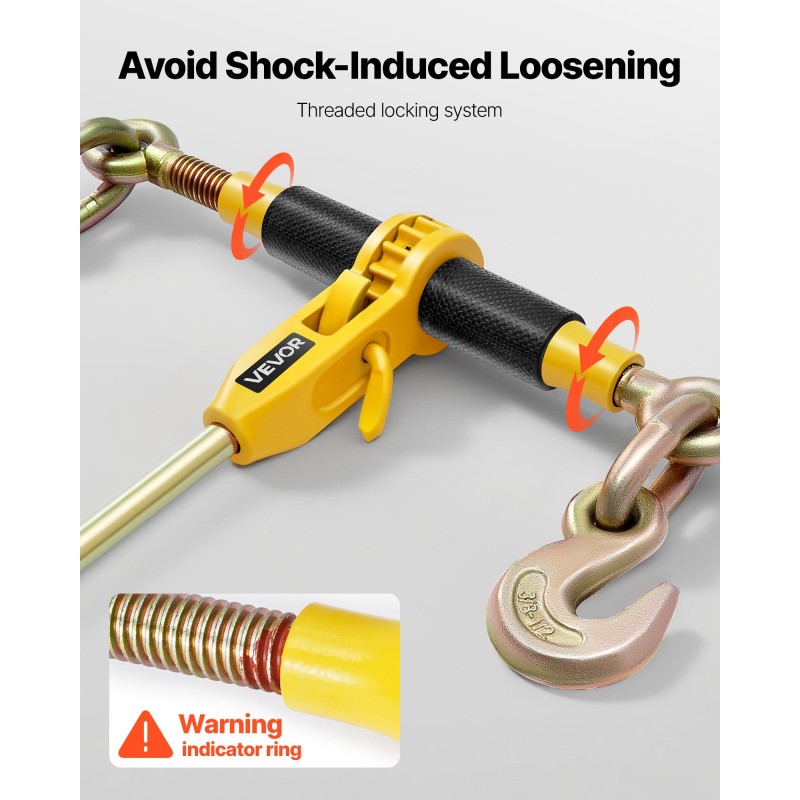 Räikkäketjunkiristin ja G80-mangaaniteräsketjut 10 mm 6,1 m työkuorma 4173 kg 4 settiä