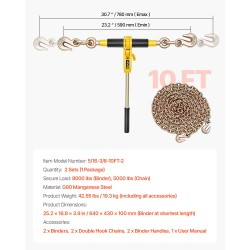 Räikkäketjunkiristin ja G80-mangaaniteräsketjut 8 mm x 3 m 2 kpl 3629 kg