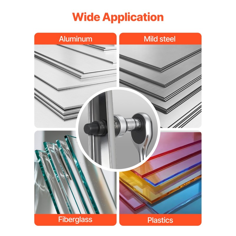 Reikäteräsarja 40Cr-terästä 6 lävistinholkkeja 12,7–50,8 mm räikkäväännin alumiiniin ja muoveihin