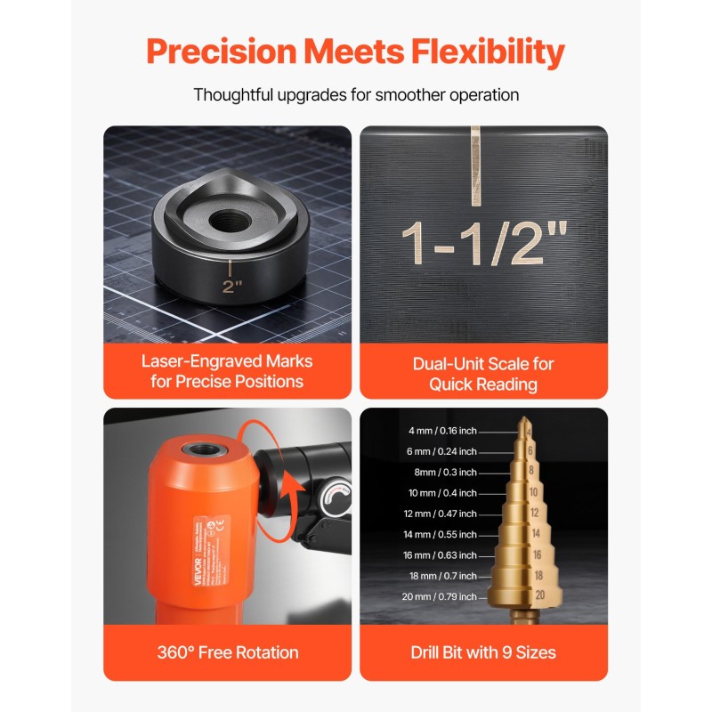 Hydraulinen lävistinsarja 10 teräsarjaa reikäkoot 12,7–101,6 mm 147,1 kN 25 mm isku
