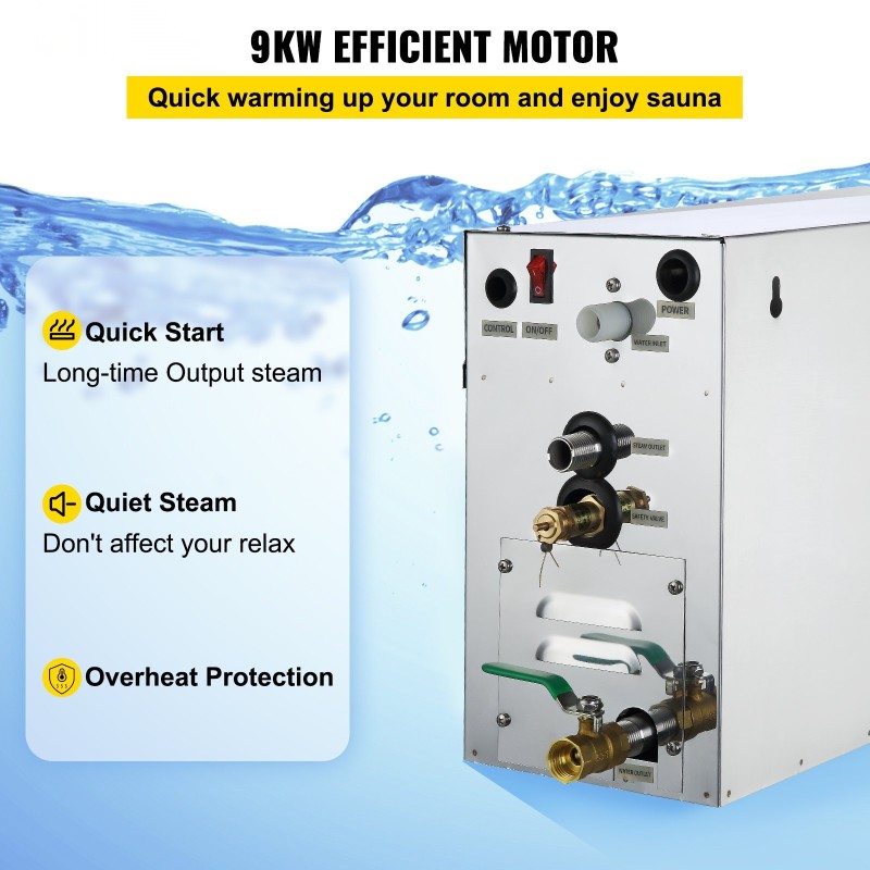 Höyrygeneraattori 9 kW 6 l vesisäiliö digitaalinen näyttö 35–55 °C