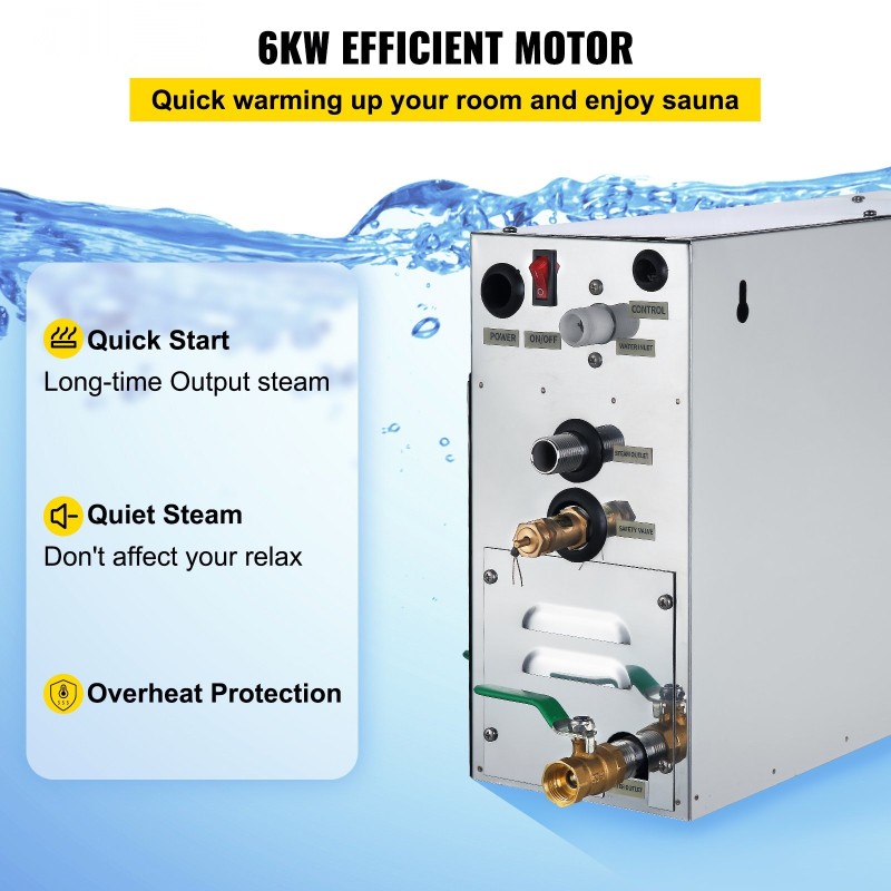 Höyrygeneraattori saunaan 6 kW 304 ruostumatonta terästä 4,3 l vesisäiliöllä LED-ohjaimella ajastimella
