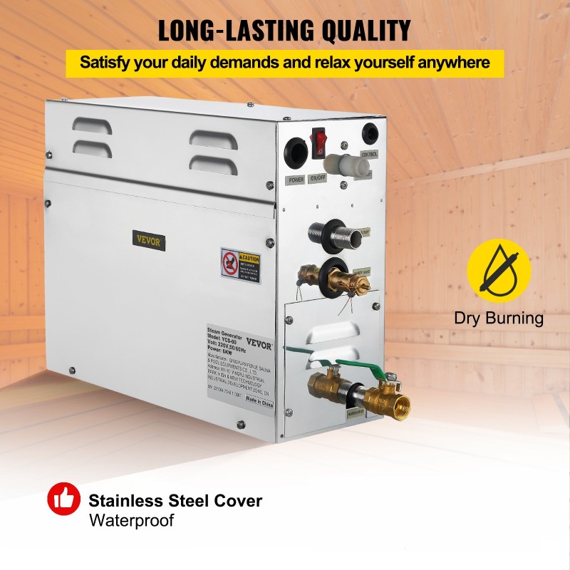 Höyrygeneraattori saunaan 6 kW 304 ruostumatonta terästä 4,3 l vesisäiliöllä LED-ohjaimella ajastimella