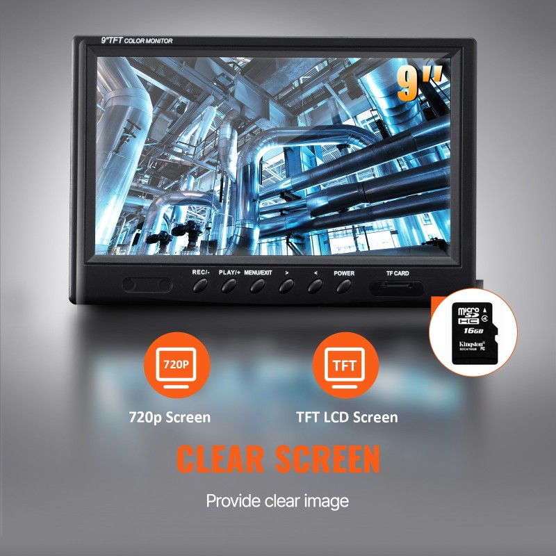 Viemärikamera 22,9 cm 720p näyttö 70 m kaapeli IP68 303 ruostumaton teräs