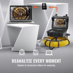 Viemärikamera 22,9 cm 720p näyttö 70 m kaapeli IP68 303 ruostumaton teräs