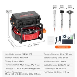 Viemärikamera kolmekymmentä metriä itsetasaava viisisataakaksitoista hertsin lähetin etäisyyslaskuri yhdeksän tuuman