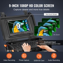 Viemärikamera 50-metrinen puolijäykkä kaapeli itseään tasaava 9-tuumainen 1080P näyttö 512Hz lähetin