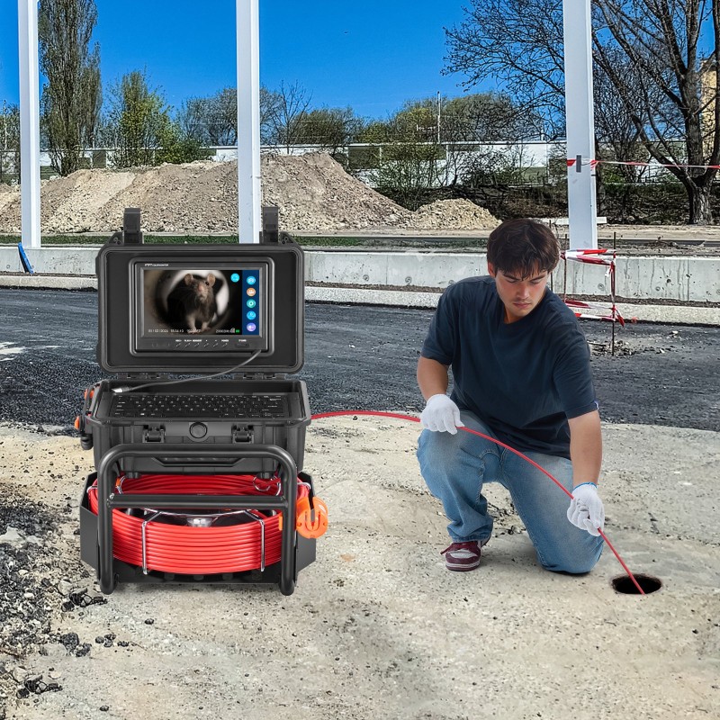 Viemärikamera 50-metrinen puolijäykkä kaapeli itseään tasaava 9-tuumainen 1080P näyttö 512Hz lähetin