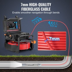 Viemärikamera 50 m kaapelilla itseään tasaava 10,1 tuuman kosketusnäytöllä IP67-suojattu 12 LED-valolla