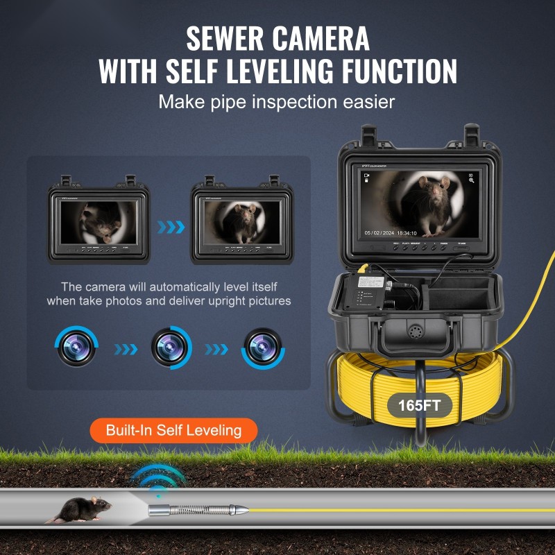 Viemärikamera itsetasaava 50 m kaapeli 9 tuuman 1080P näyttö 36x zoomaus IP68