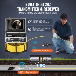 Viemärikamera kolmenkymmenen metrin kaapeli 512Hz paikannus itsestään horisonttiin asettuva yhdeksän tuuman näyttö