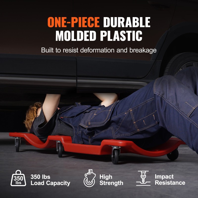 Mekaanikon alusta muovirunkoinen 1016 millimetriä 158,8 kilogrammaa 6 pyörää pehmustettu niskatuki