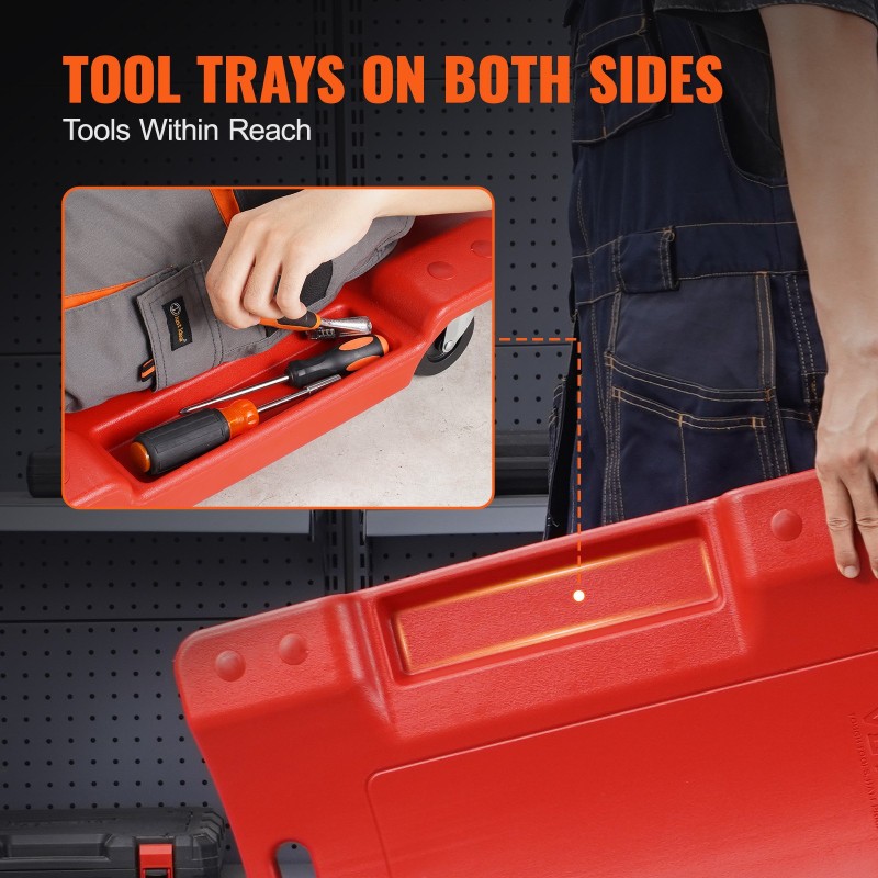 Mekaanikon alusta muovirunkoinen 1016 millimetriä 158,8 kilogrammaa 6 pyörää pehmustettu niskatuki