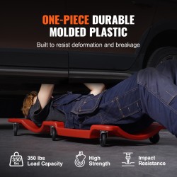 Mekaanikon muovinen makuualusta 914 mm 158,8 kg kantavuus 6 pyörää pehmustettu niskatuki