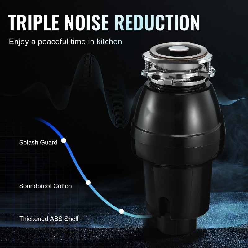 Ruokajätehävittäjä 0,5 hevosvoimaa tasavirtamoottorilla 3820 kierrosta minuutissa jatkuvatoiminen 3-pulttinen kiinnitys