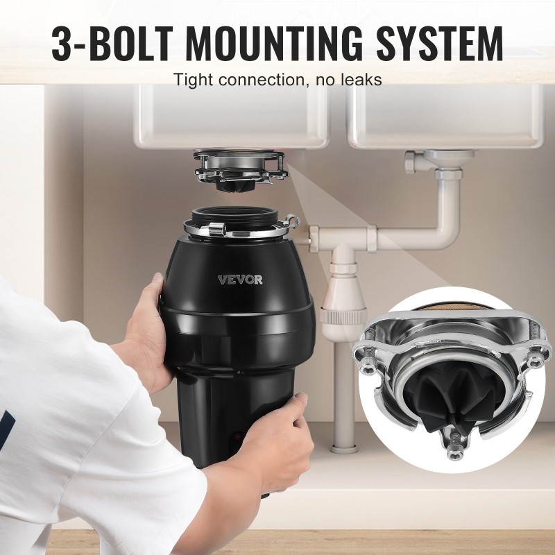 Ruokajätehävittäjä 0,5 hevosvoimaa tasavirtamoottorilla 3820 kierrosta minuutissa jatkuvatoiminen 3-pulttinen kiinnitys