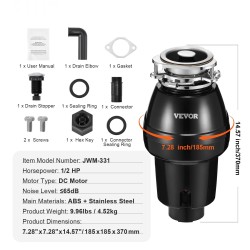 Ruokajätehävittäjä 0,5 hevosvoimaa tasavirtamoottorilla 3820 kierrosta minuutissa jatkuvatoiminen 3-pulttinen kiinnitys