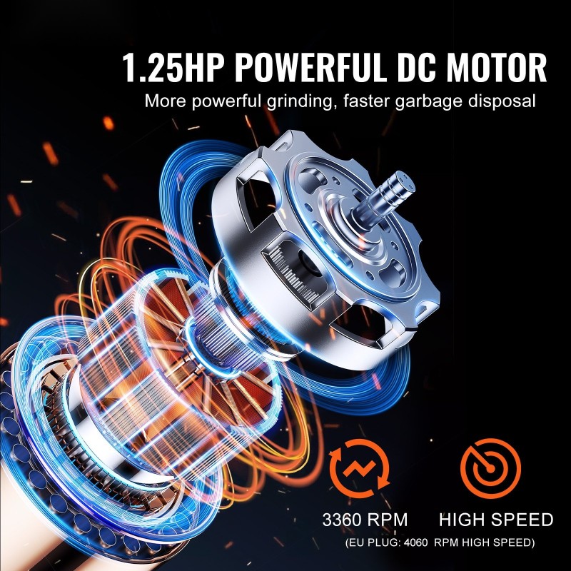 Ruokajätemurskain 1,25 hv tasavirtamoottori 4060 kierrosta minuutissa jatkuvasyötteinen ABS-kotelo ruostumaton teräs