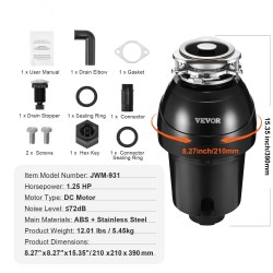 Ruokajätemurskain 1,25 hv tasavirtamoottori 4060 kierrosta minuutissa jatkuvasyötteinen ABS-kotelo ruostumaton teräs