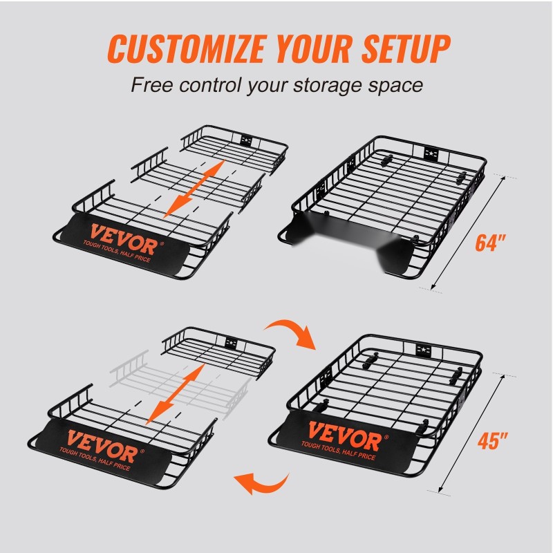 Kattotavarankori Q195-teräs 1630×990×152 mm 90,7 kg säädettävä pituus