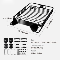 Kattotavarankori Q195-teräs 1630×990×152 mm 90,7 kg säädettävä pituus