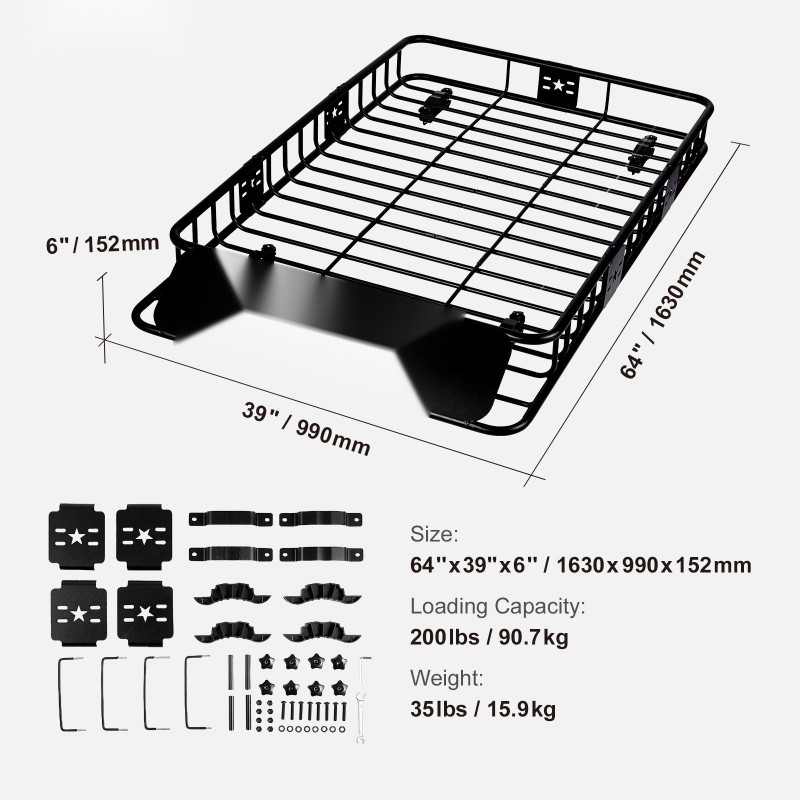 Kattotavarankori Q195-teräs 1630×990×152 mm 90,7 kg säädettävä pituus