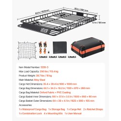 Kattotelinekori seosterästä 1625 x 990 x 105 mm kattolaukulla kuormaverkolla ja hihnoilla