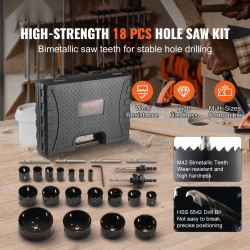 Reikäsahasarja bimetalli M42 18 reikäsahaa 6 poranterää kuusiokoloavain säilytyslaukku koot 1,9–11,4 cm