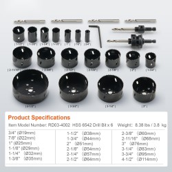 Reikäsahasarja bimetalli M42 18 reikäsahaa 6 poranterää kuusiokoloavain säilytyslaukku koot 1,9–11,4 cm