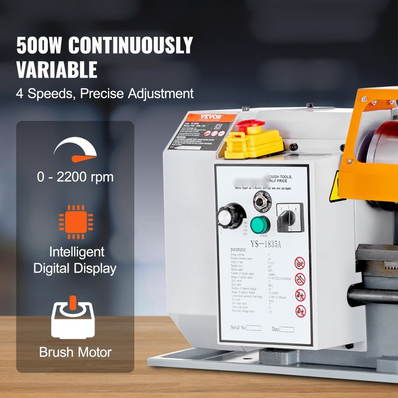 Penkkisorvi 7 x 13.78 tuumaa HT200-valurautarunko 500W 0–2200 RPM 20 mm