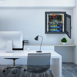 Verkkopalvelinkaappi 12U seinälle asennettava syvyys 39,4 senttimetriä musta lukittavat etu ja sivupaneelit