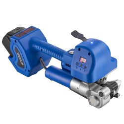 Akkukäyttöinen sähkökiristyssidekone 10 19 mm leveille PET vanteille kaksi 4000 mAh akkua digitaalinen näyttö