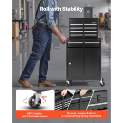 Rullattava teräksinen työkalukaappi irrotettavalla yläosalla viisi laatikkoa pyörillä